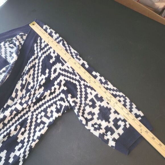 Talbots Linen Blend Navy White Cardigan 1X - Picture 8 of 9